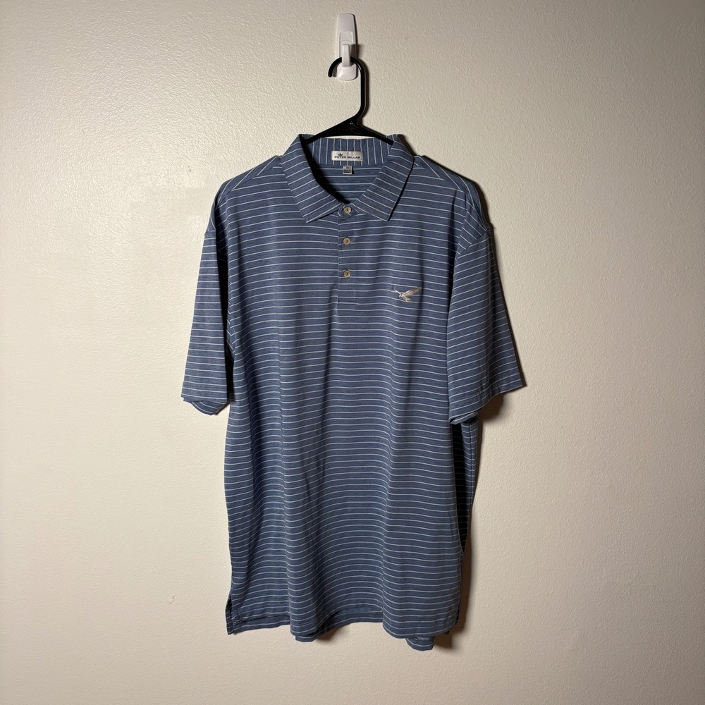 Peter Millar Summer Comfort Polo Shirt Mens XL Blue White Striped Golf